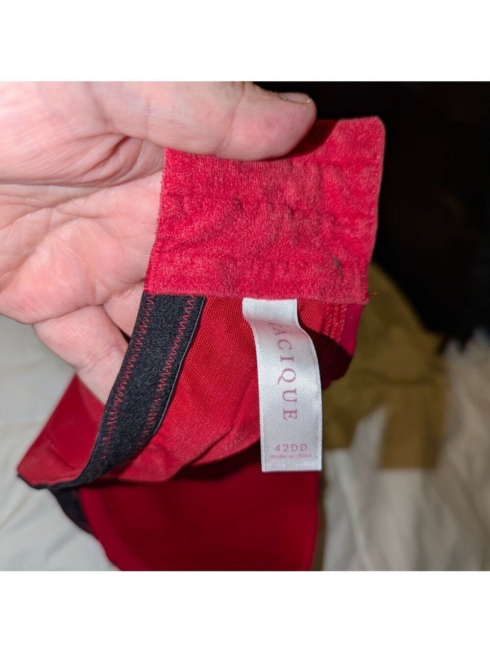 Lane Bryant Cacique: Red w/ Black Lace Trim Jacquard Style Bra Size 42DD-NWOT - Picture 5 of 11